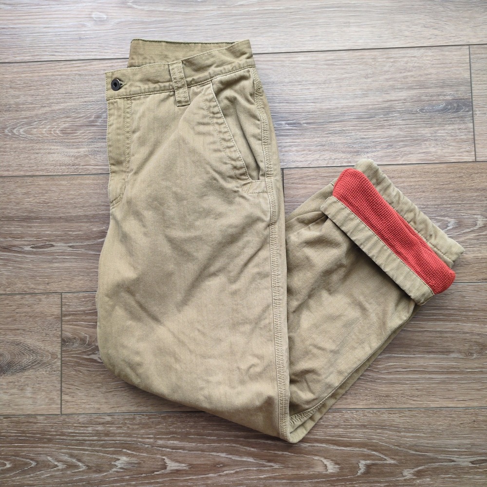 LL Bean Waffle Fleece Lined Work Pant Tan Red Outdoor Thermal Natural Fit 33x29